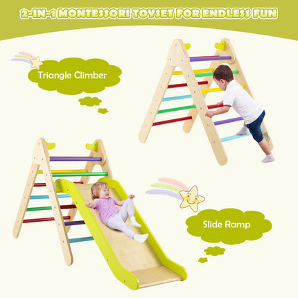 Kids Wooden Climbing Triangle With Adjustable Slide, 1-6Y