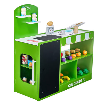 Kids Wooden Grocery Store Playset With Register, Conveyor
