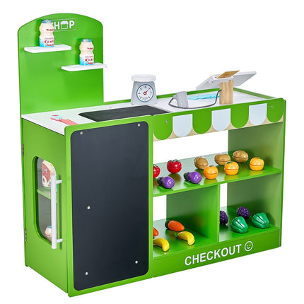 Kids Wooden Grocery Store Playset With Register, Conveyor