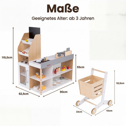 Kids Wooden Grocery Store Playset with Shopping Cart