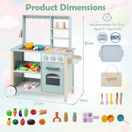 Kids Wooden Kitchen Playset with Cookware Accessories