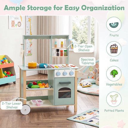 Kids Wooden Kitchen Playset with Cookware Accessories