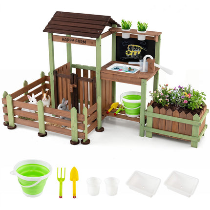 Kids Wooden Mud Farm Playset with Planter Box & Faucet