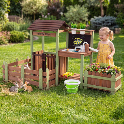 Kids Wooden Mud Farm Playset with Planter Box & Faucet