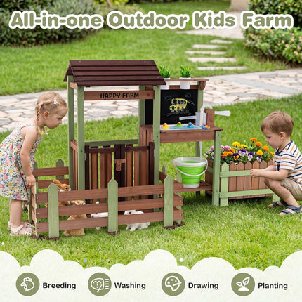 Kids Wooden Mud Farm Playset with Planter Box & Faucet