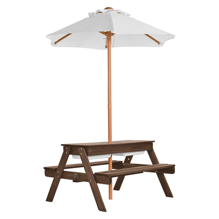 Kids Wooden Picnic Table With Umbrella, Sand Water Trays