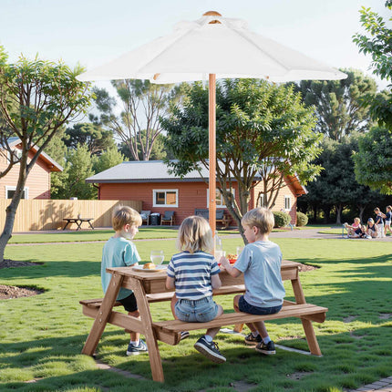 Kids Wooden Picnic Table With Umbrella, Sand Water Trays