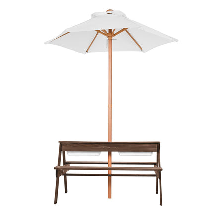 Kids Wooden Picnic Table With Umbrella, Sand Water Trays