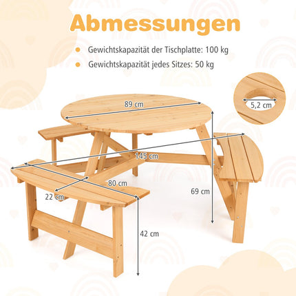 Kids Wooden Picnic Table and Bench Set, Umbrella Hole