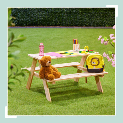 Kids Wooden Picnic Table with Benches, Outdoor Furniture