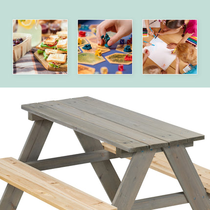 Kids Wooden Picnic Table with Benches, Pine Wood