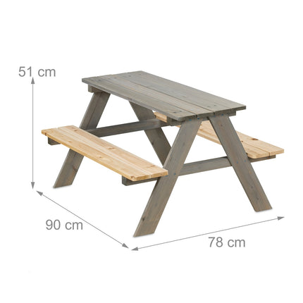 Kids Wooden Picnic Table with Benches, Pine Wood