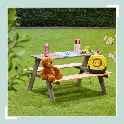 Kids Wooden Picnic Table with Benches, Pine Wood