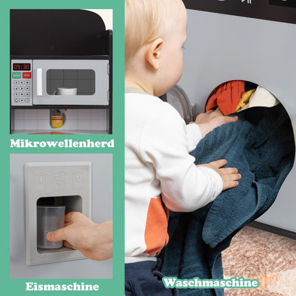 Kids' Wooden Play Kitchen Set with Fridge & Washer
