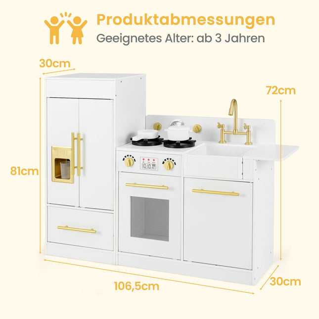 Kids Wooden Play Kitchen Set with Sink & Ice Maker
