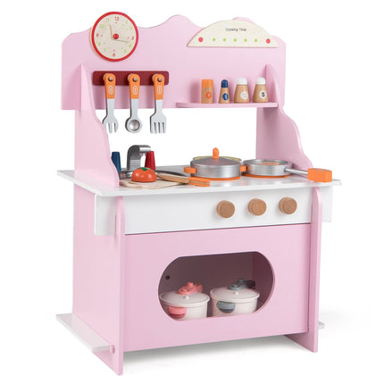 Kids Wooden Play Kitchen with Accessories – Pink