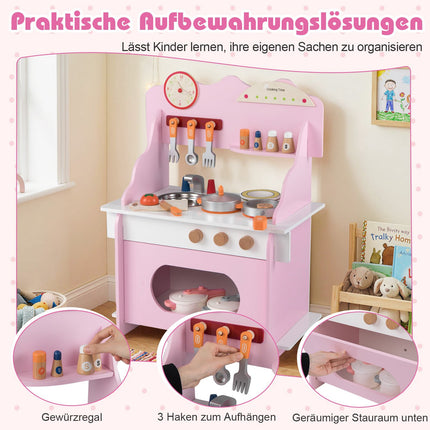 Kids Wooden Play Kitchen with Accessories – Pink