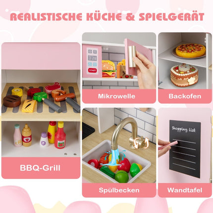 Kids' Wooden Play Kitchen with Ice Maker & Chalkboard