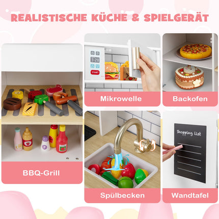 Kids Wooden Play Kitchen with Ice Maker and Chalkboard
