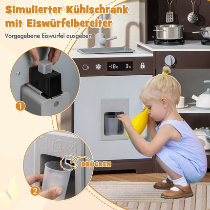 Kids Wooden Play Kitchen with Lights & Sounds, Brown
