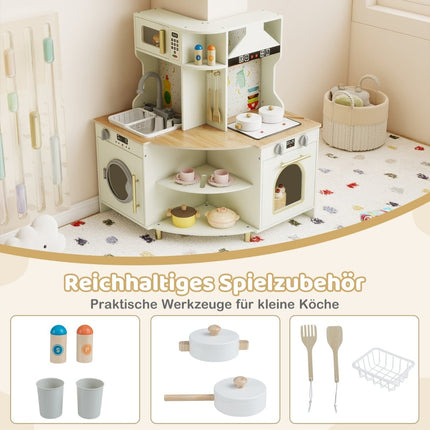 Kids' Wooden Play Kitchen with Sink & LED Stove