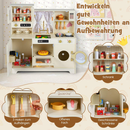 Kids Wooden Play Kitchen with Stove, Sink, Coffee Maker