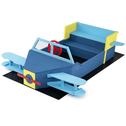Kids Wooden Sandbox With Bottom Liner And Bench, Blue