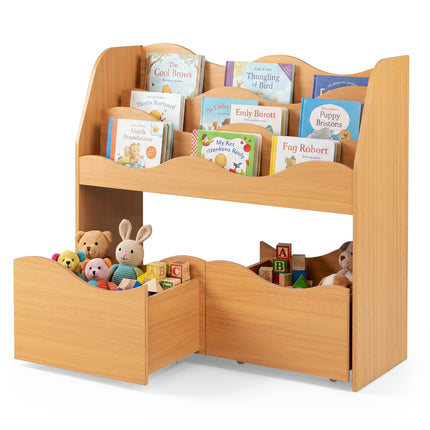 Kids Wooden Storage Organizer with Rolling Drawers