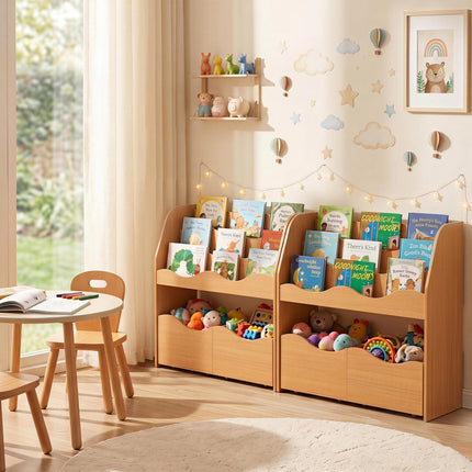 Kids Wooden Storage Organizer with Rolling Drawers