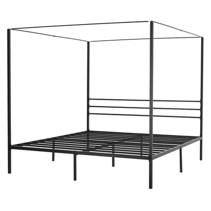 King Metal Canopy Bed Frame, Steel Slats, No Box Spring