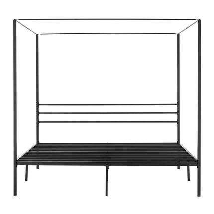 King Metal Canopy Bed Frame, Steel Slats, No Box Spring
