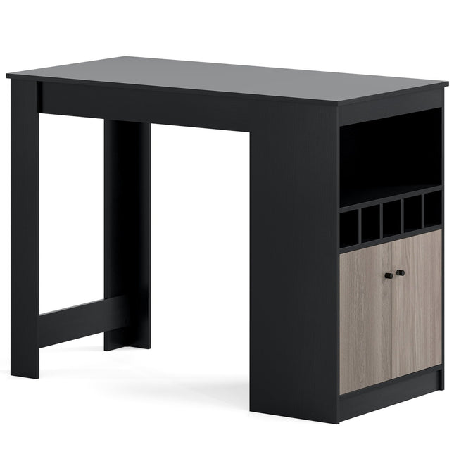 Kitchen Bar Table with Wine Racks & Storage Shelves, Black
