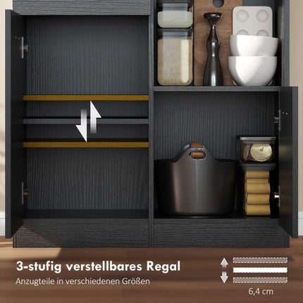 Kitchen Buffet Cabinet, Soft-Close Doors, 80x35x180 cm, Black