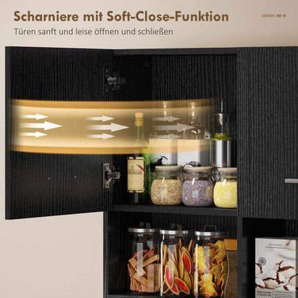 Kitchen Buffet Cabinet, Soft-Close Doors, 80x35x180 cm, Black