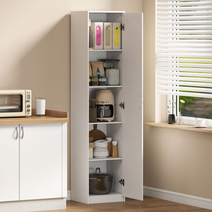 Kitchen Cabinet, 5-Tier Adjustable Shelves, White Wood