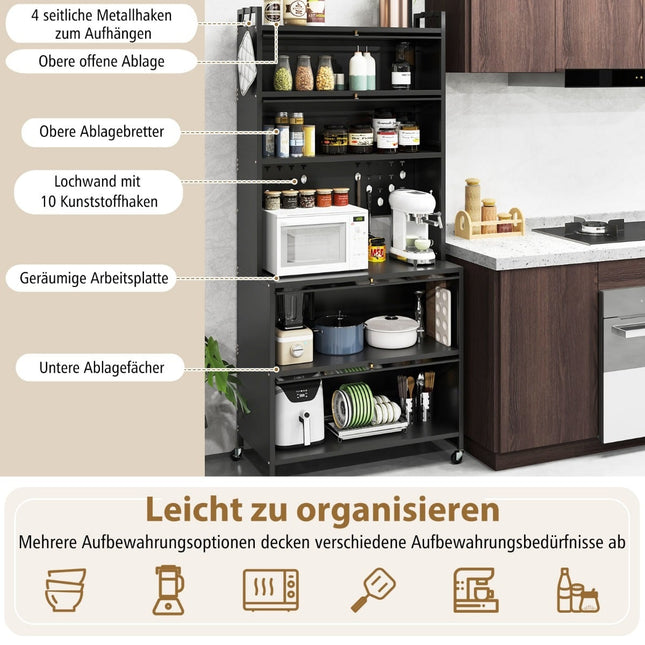 Kitchen Cabinet with 6 Shelves, Black, Freestanding
