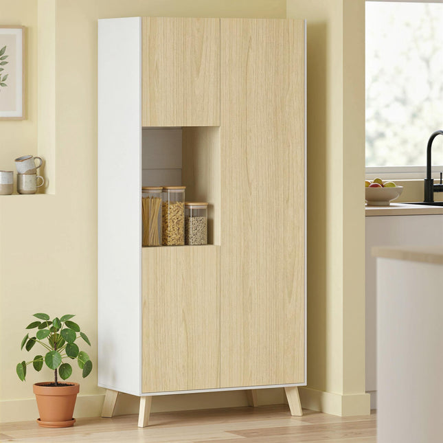 Kitchen Cabinet with Adjustable Shelves, 170 cm, Natural Wood
