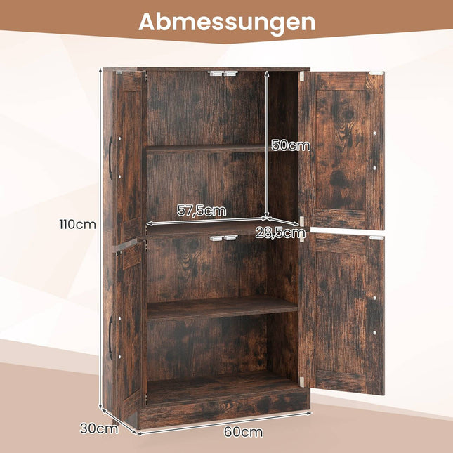 Kitchen Cabinet with Adjustable Shelves, 4 Doors, Brown