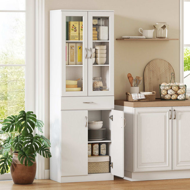 Kitchen Cabinet with Adjustable Shelves, Drawer, Glass Door, White, 60x35x180 cm