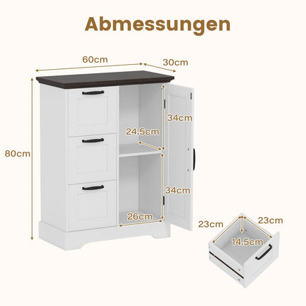 Kitchen Cabinet with Doors & 3 Drawers – White MDF