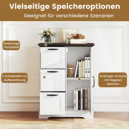 Kitchen Cabinet with Doors & 3 Drawers – White MDF