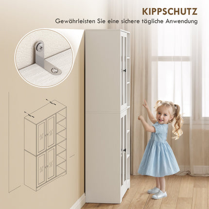 Kitchen Cabinet with Glass Doors, Shelves, 172 cm, White MDF