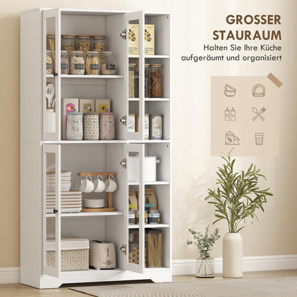 Kitchen Cabinet with Glass Doors, Shelves, 172 cm, White MDF
