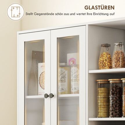 Kitchen Cabinet with Glass Doors, Shelves, 172 cm, White MDF