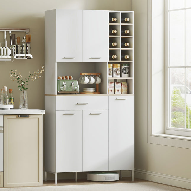 Kitchen Cabinet with Open Shelves, Wine Rack, White MDF