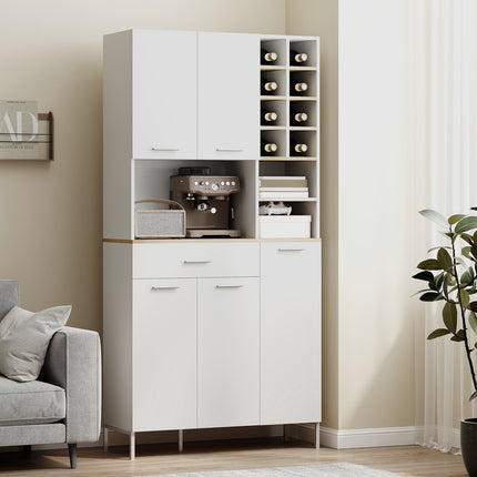 Kitchen Cabinet with Open Shelves, Wine Rack, White MDF