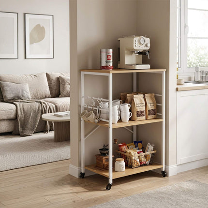 Kitchen Cart – 3-Tier Rolling, 3 Shelves, 6 S-Hooks