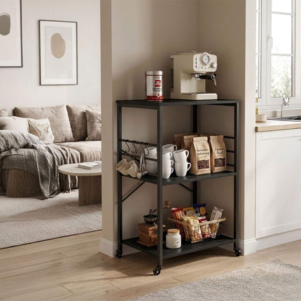 Kitchen Cart, 3-Tier Rolling Trolley With S-Hooks