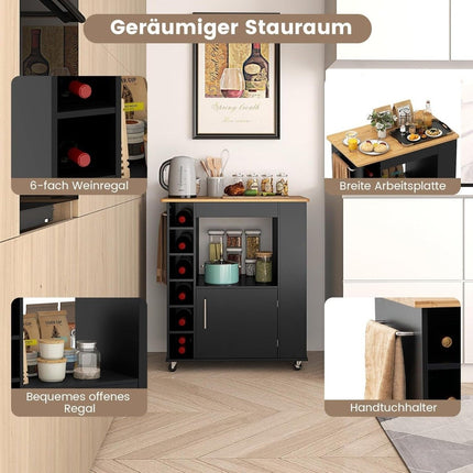 Kitchen Cart with Bamboo Top, Spice Rack, Towel Holder