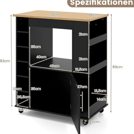 Kitchen Cart with Bamboo Top, Spice Rack, Towel Holder